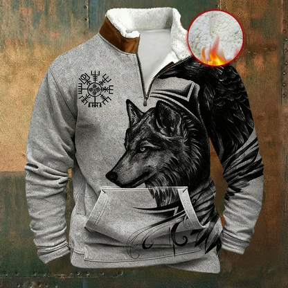 Celtic Winter Wolf Viking Style Sherpa Collar Half Zip Shirt