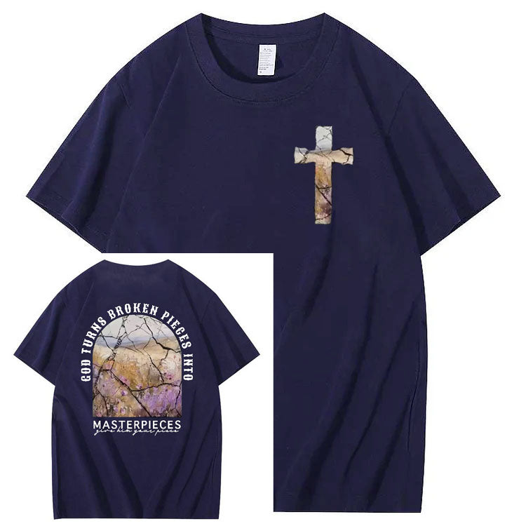 God Turns Broken Pieces Into Masterpieces Christian Pattern Crew Neck T-Shirt