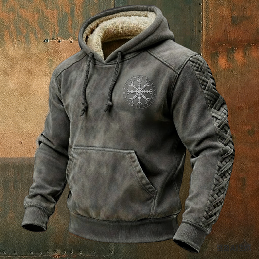 Vegvisir Viking Hoodie with Retro Nordic Styling and Fleece Collar