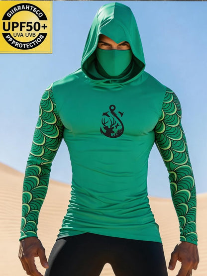 Men's Outdoor Sun Protection Breathable Cool Hooded Sun Protection Long-Sleeved Top