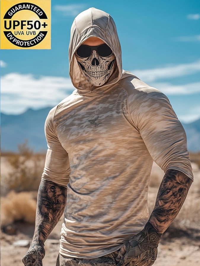 Men's Outdoor Sun Protection Breathable Cool Mask Hooded Sun Protection Long-Sleeved Top