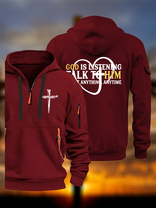 God Is Listening Talk To Him About Anything Anytime Jesus God Christian Zipper Hoodies