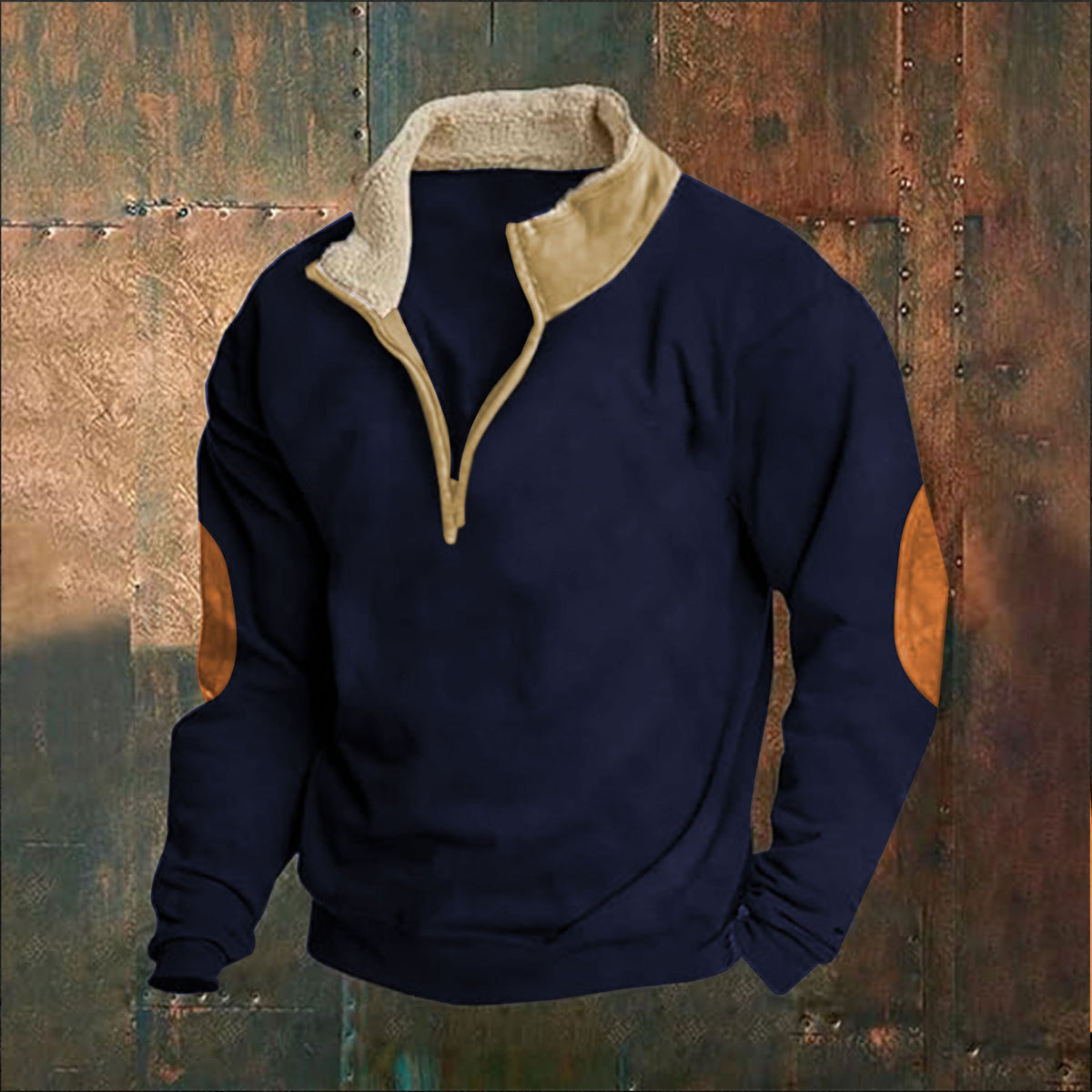 Men's Retro Solid Color Long-sleeve Fleece Collar Sweatshirt