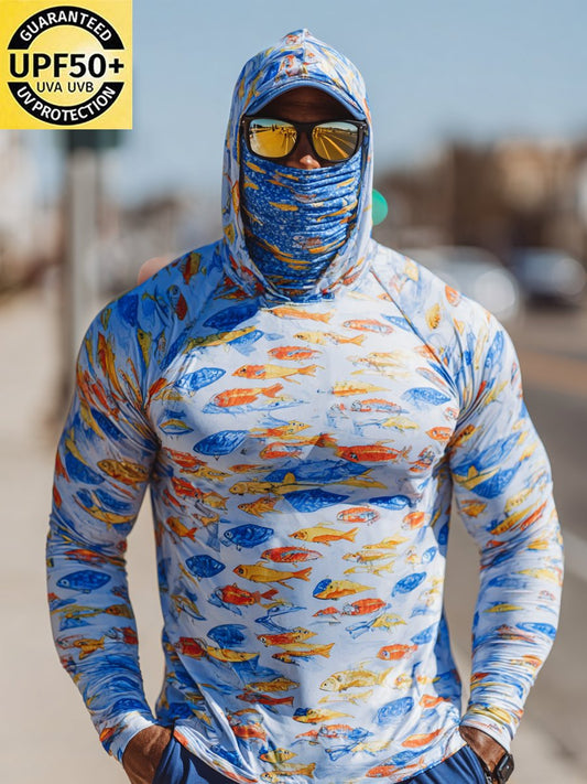 Men's Outdoor Sun Protection Breathable Cool Mask Hooded Sun Protection Long-Sleeved Top