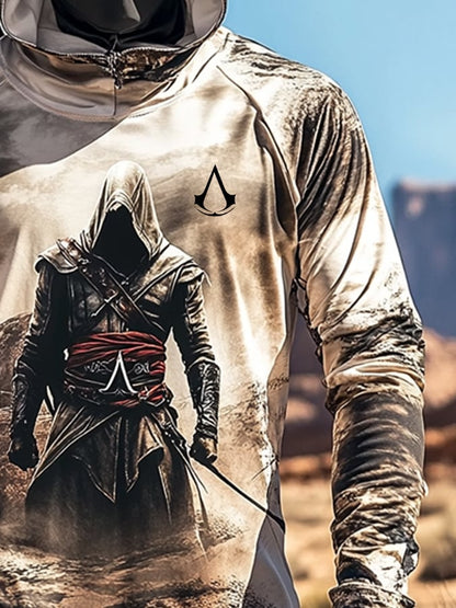 Men's Outdoor Sun Protection Breathable Cool Mask Hooded Sun Protection Long-Sleeved Top