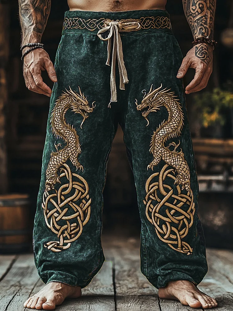 Men's Viking Mythical Art Dragon Graphics Sweatpants