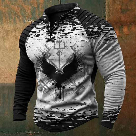 Nordic Viking Raven Vegvísir Casual Long-Sleeve Shirt