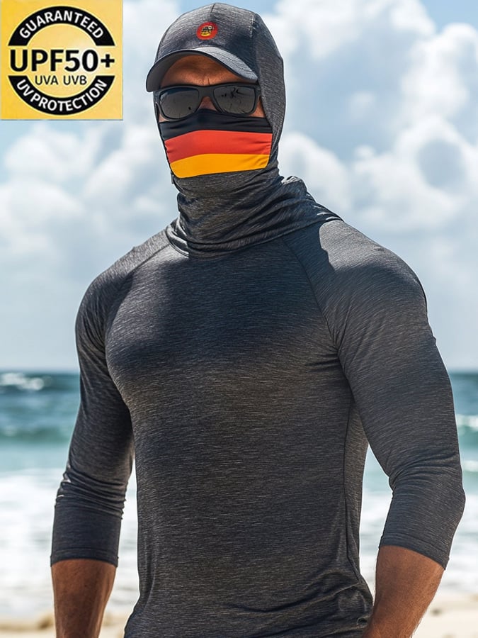Men's Outdoor Sun Protection Breathable Cool Hooded Sun Protection Long-Sleeved Top