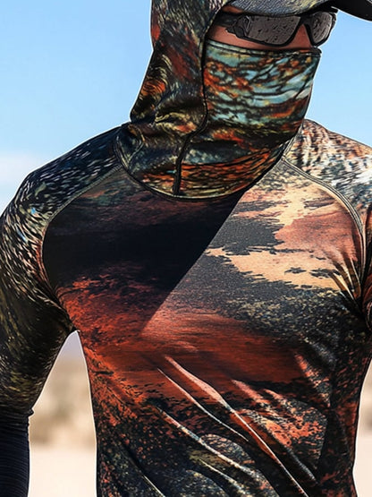 Men's Outdoor Sun Protection Breathable Cool Hooded Sun Protection Long-Sleeved Top