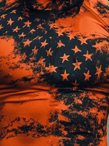 Men's Outdoor Sun Protection Breathable Cool Mask American Flag Print Hooded Sun Protection Long Sleeve Top