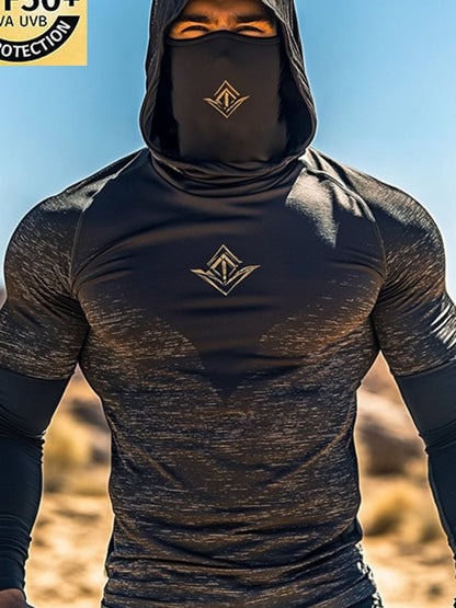 Men's Outdoor Sun Protection Breathable Cool Mask Hooded Sun Protection Long-Sleeved Top