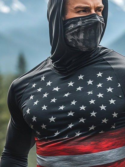 Men's Outdoor Sun Protection Breathable Cool Mask Hooded Sun Protection Long-Sleeved Top