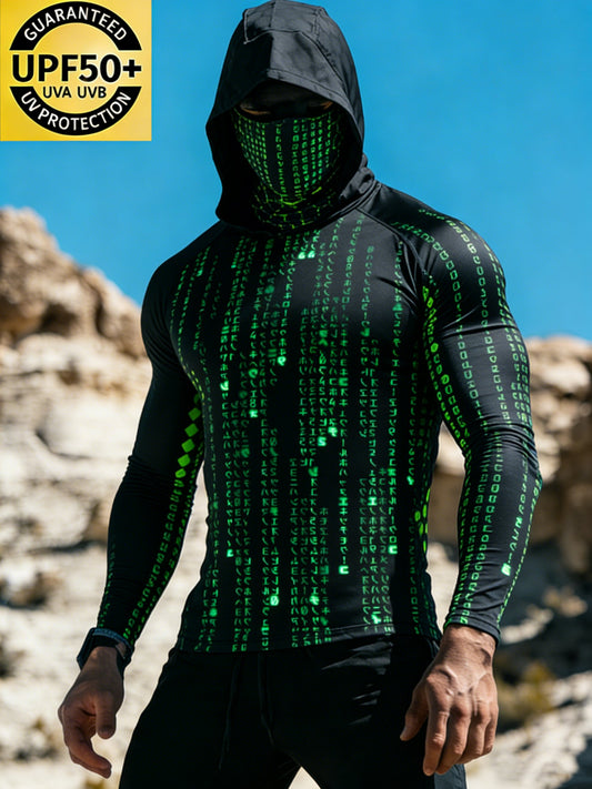 Men's Black Hacker Code Glow Sun Protection Print Top