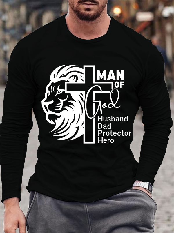 Man Of God Husband Dad Protector Hero Christian Cotton Long Sleeve T-Shirt