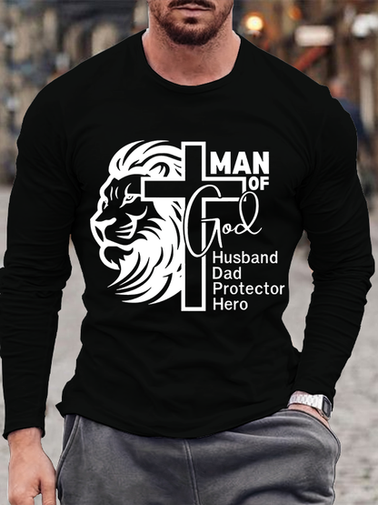 Man Of God Husband Dad Protector Hero Christian Cotton Long Sleeve T-Shirt