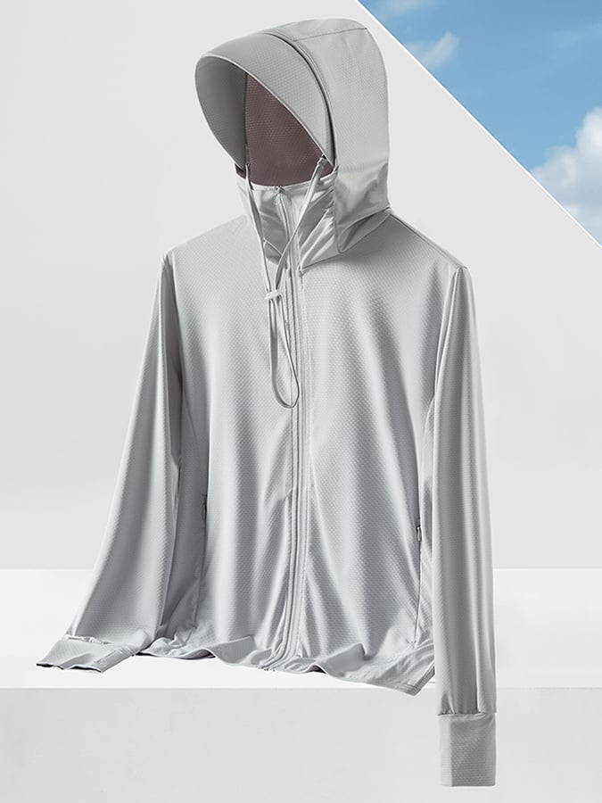 Men's Outdoor Sun Protection Breathable Cool Mask Hooded Sun Protection Long Sleeve Zipper Jacket
