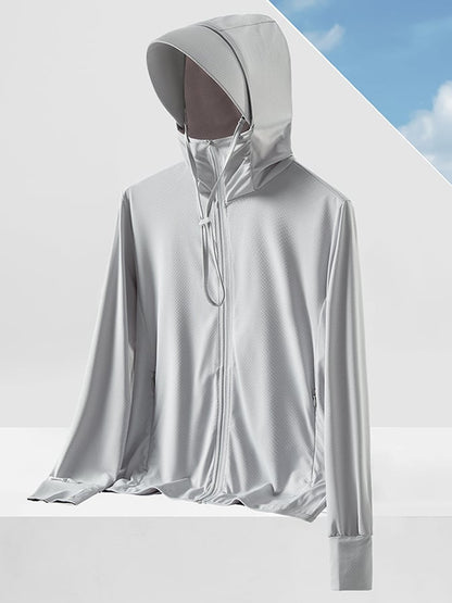 Men's Outdoor Sun Protection Breathable Cool Mask Hooded Sun Protection Long Sleeve Zipper Jacket