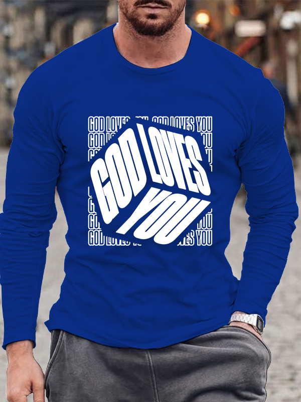 God Loves You Christian Cotton Long Sleeve T-Shirt
