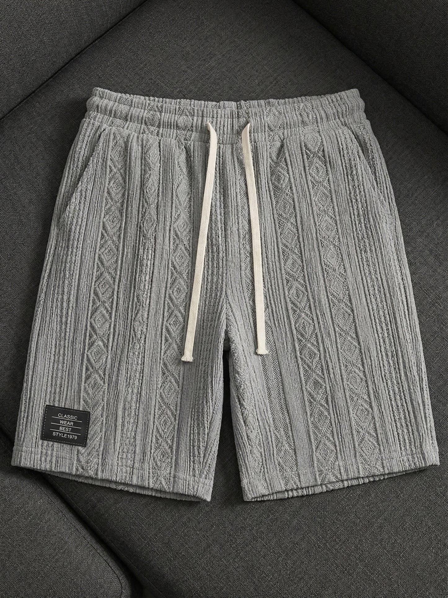 Men's Jacquard Casual Embroidered Logo Elastic Waist Solid Color Shorts