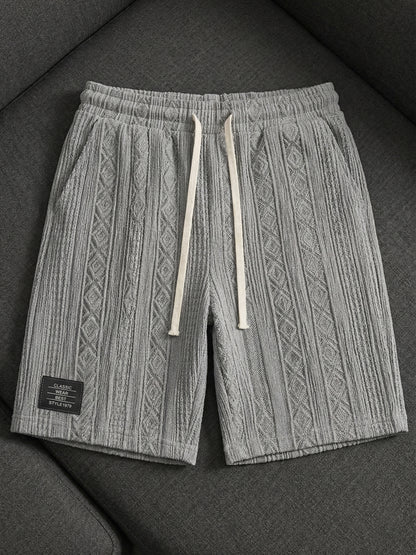Men's Jacquard Casual Embroidered Logo Elastic Waist Solid Color Shorts
