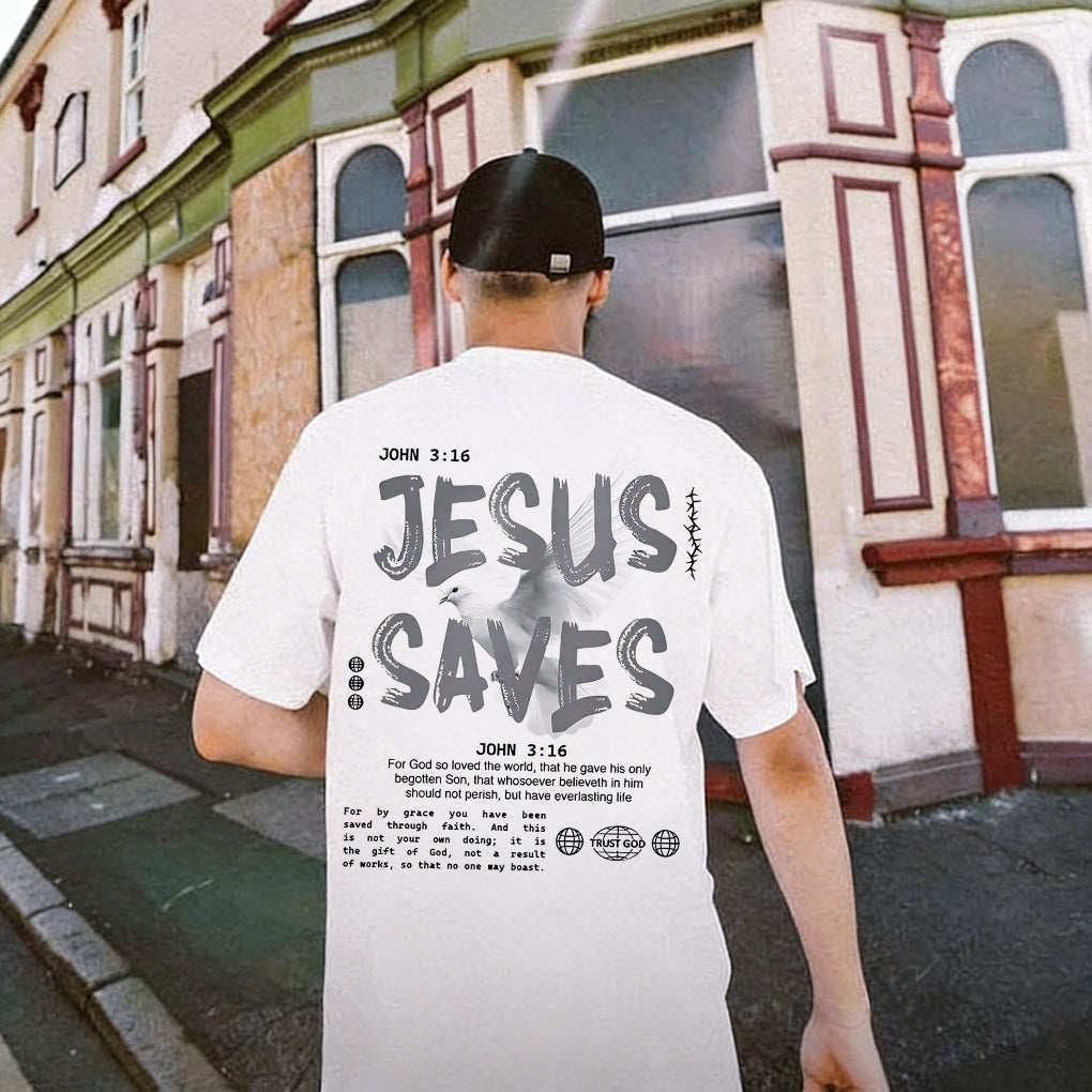 John 3:16 Jesus Saves Trust God Printed Men's T-shirt