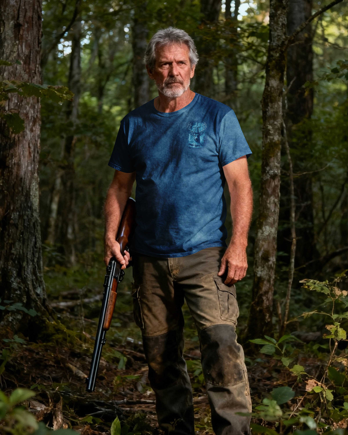 I've Got Hunting In My Veins And Jesus In My Heart Blue T-Shirt