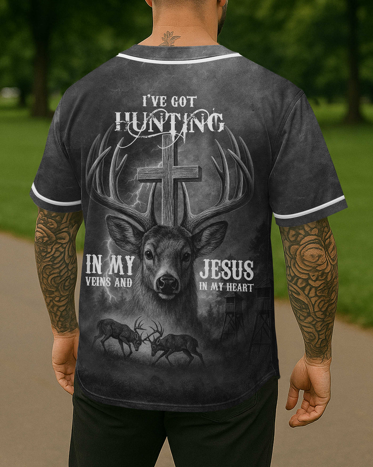 I've Got Hunting In My Veins And Jesus In My Heart Black T-Shirt