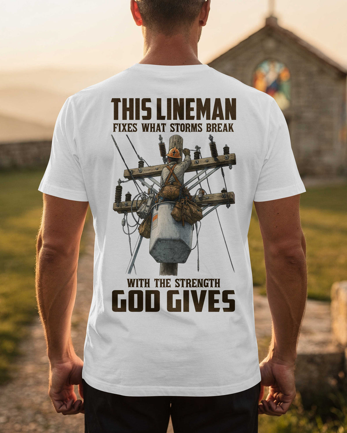 This Lineman Fixes What Storms Break With The Strength God Gives V-neck