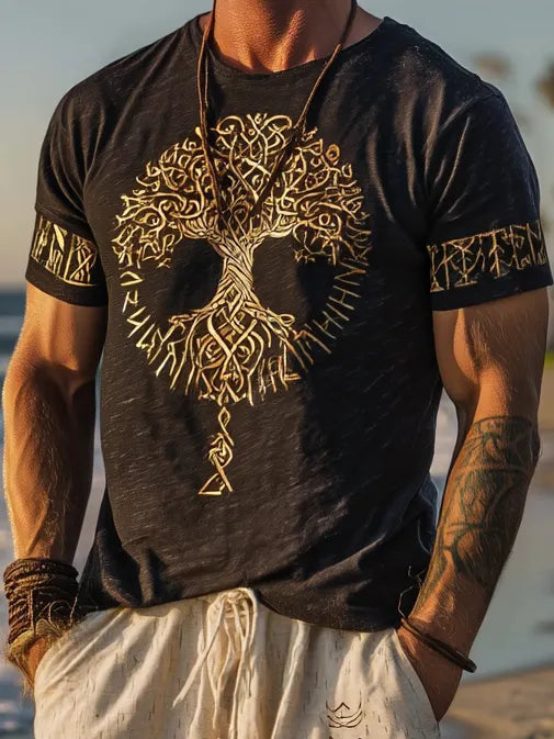 Men's Vintage Viking Distressed Linen Set – Tree Of Life & Rune Design