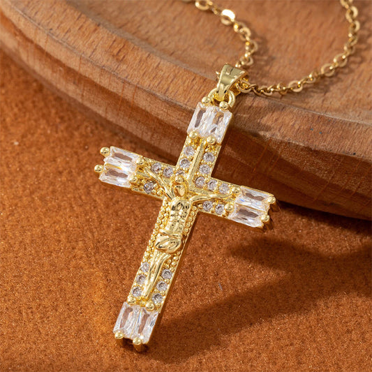 Jesus Crucifixion Colored Zircon Necklace