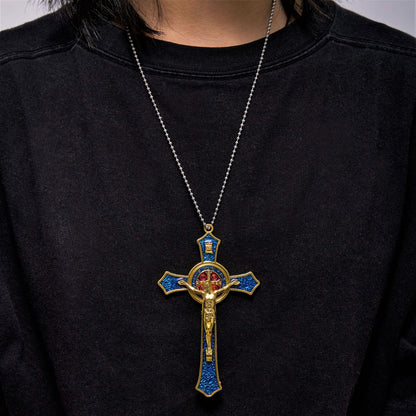 Classic Style RedBlue Crafted Crucifix Big Size Pendant Necklace