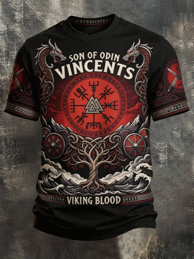 Men's Vintage Viking-Print T-Shirt