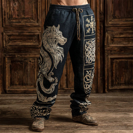 Viking Fenrir Wolf & Celtic Knot Print Men's Casual Pants