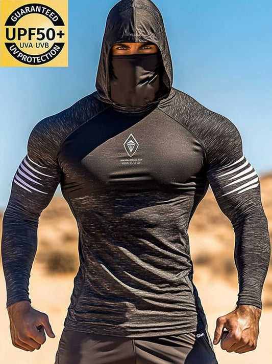 Men's Outdoor Sun Protection Breathable Cool Mask Hooded Sun Protection Long-Sleeved Top