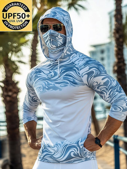Men's Outdoor Sun Protection Breathable Cool Mask Beach Hooded Sun Protection Long-Sleeved Top
