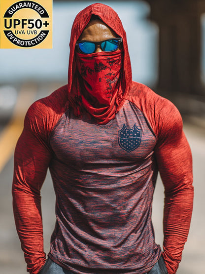 Men's Outdoor Vintage Logo Sun Protection Breathable Hooded Long-Sleeved Shirt