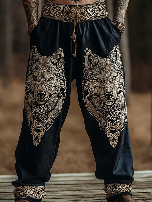 Men's Viking Nordic Rune Wolf Head Totem Knot Sports Pants