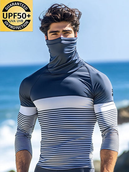 Men's Outdoor Sun Protection Breathable Cool Mask Hooded Sun Protection Long-Sleeved Top
