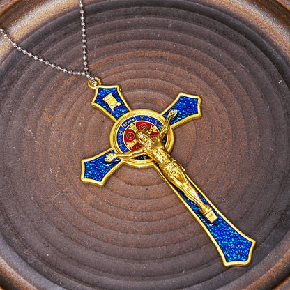 Classic Style RedBlue Crafted Crucifix Big Size Pendant Necklace
