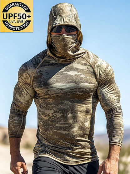 Men's Outdoor Sun Protection Breathable Cool Mask Hooded Sun Protection Long-Sleeved Top