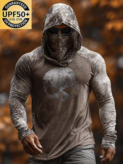 Men's Retro Outdoor Sun Protection Breathable Cooling Mask Hooded Sun Protection Long Sleeve Top