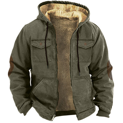 Men's Fleece Warm Coat Retro Solid Color Lapel Coat Casual Jacket
