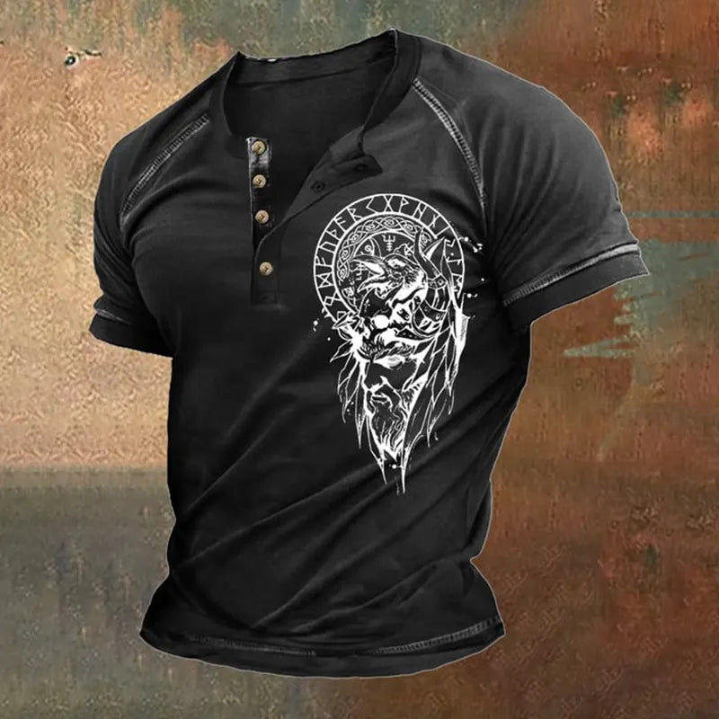 Vintage Contrast Vikings Sons Of Odin Print T-Shirt