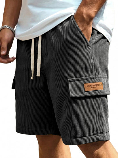 Retro Cargo multi-pocket leather label embroidered shorts