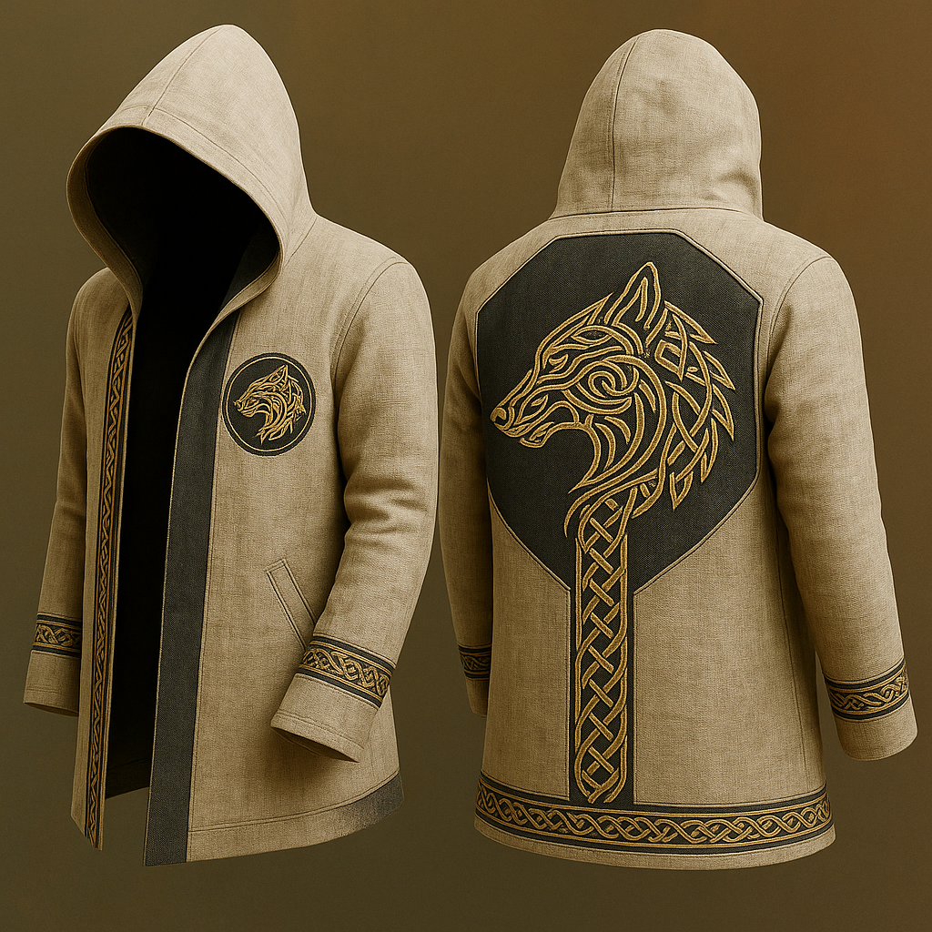 Men's Viking Knot Alpha Wolf Vintage Nordic Totem Hooded Jacket