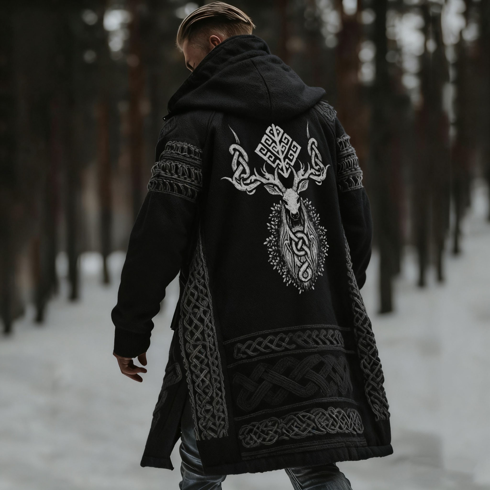 Men's Viking Retro Celtic Knot Print Hooded Jacket