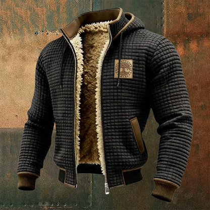 Men's Viking Thermal Grid Jacket Fleece Shearling & Structured Waffle Zip-Up Hoodie