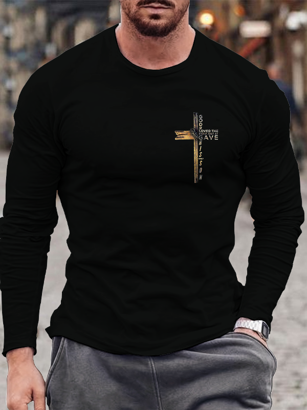 Cross Faith Print Cotton Long Sleeve T-Shirt