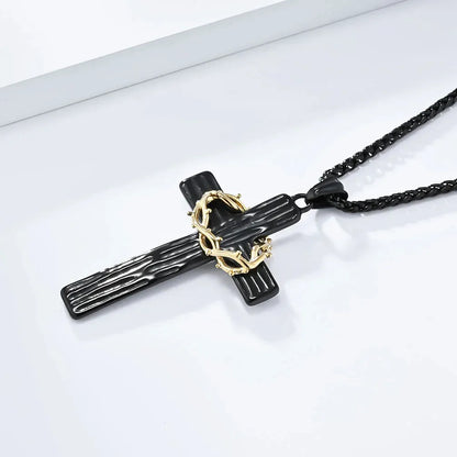 Jesus Crown Of Thorns Cross Sacred Protection Pendant Necklace