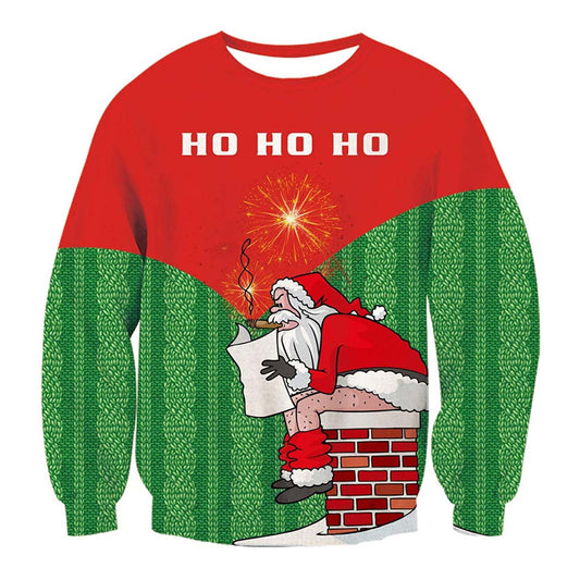 Unisex Santa Ho Ho Ho Print Crew Neck Ugly Christmas Sweatshirt